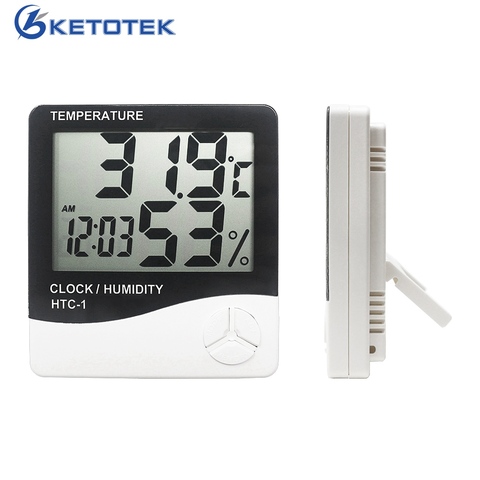 Termómetro Digital higrómetro HTC-1, estación meteorológica, medidor de temperatura y humedad, reloj LCD para pared interior y hogar ► Foto 1/6