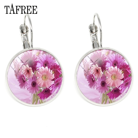 TAFREE-pendientes de flores Vintage para mujer, aretes con Clip de cabujón domo de vidrio, charms de joyería FL01 2022 ► Foto 1/6