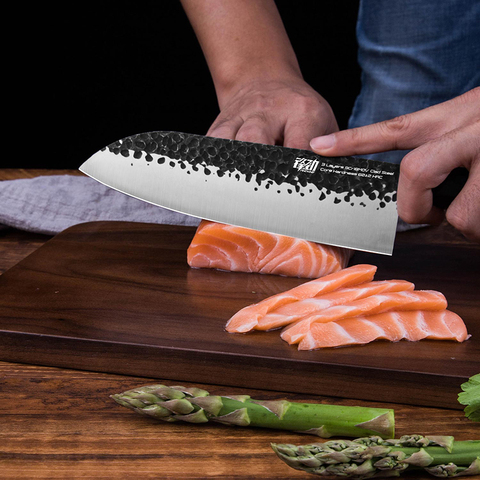 FINDKING-cuchillo de chef Juego de cuchillos de cocina de acero revestido, 9 pulgadas, 7 pulgadas, Nakiri Santoku, diseño octogonal, 4 Uds. ► Foto 1/6