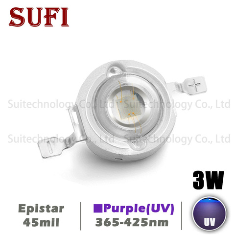 Bombillas LED ultravioleta UV púrpura Chips de lámpara 365nm 370nm 375nm 385nm 395nm 400nm 405nm 425nm 3W diodos de alta potencia COB Light Beads ► Foto 1/6