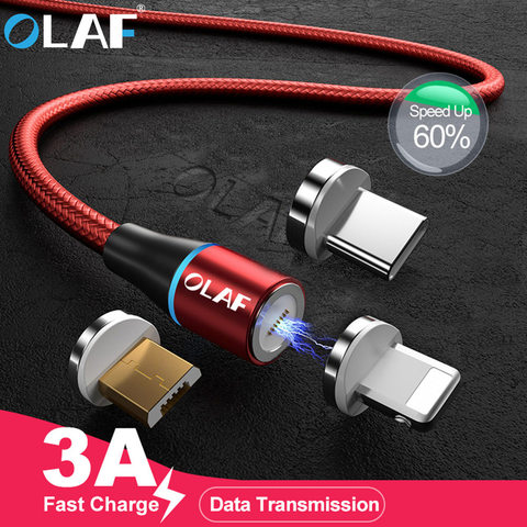 OLAF-Cable magnético 3,0 de carga rápida para móvil, Cable Micro USB tipo C magnético de 2M y 3A para iPhone XS, XR, X, 7, 6, Samsung ► Foto 1/6