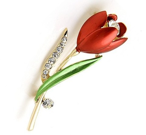 OneckOha-broche en forma de tulipán con diamantes de imitación, Pin esmaltado, broche de flor ► Foto 1/5