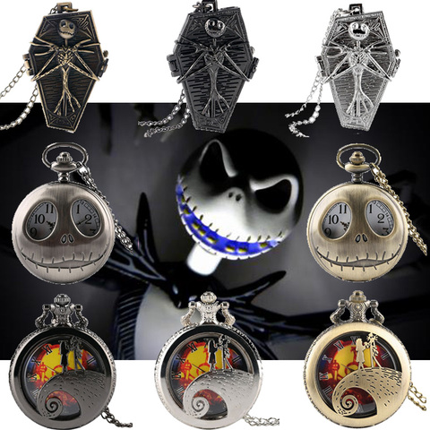 Tim Burton-reloj de bolsillo de cuarzo de pesadilla antes de Navidad, colgante de Jack skeleton, joyería Retro de bronce, collar Fob, Relojes ► Foto 1/6