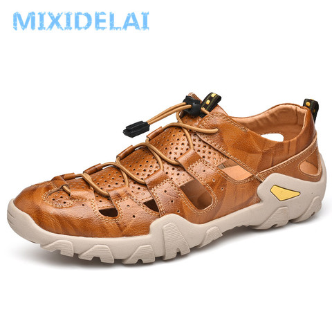 Nuevo verano hombres sandalias de cuero genuino zapatos casuales de negocios zapatos de los hombres al aire libre sandalias de playa romana de los hombres de verano Zapatos de agua zapatos tamaño 38-47 38-47 38-47 ► Foto 1/6