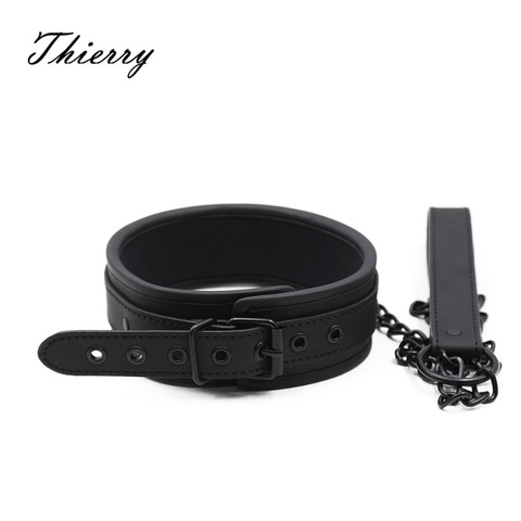 Thierry Sm products-collar de cuello de Bondage con correa de cadena de metal, Juguetes sexuales BDSM, restricción de cuero falso, fetiche, Juguetes sexuales para adultos ► Foto 1/6