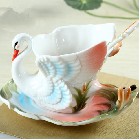Taza de café de cisne con esmalte de porcelana de colores, platillos y cucharas de regalo creativo, 1 Uds. Envío Gratis ► Foto 1/5