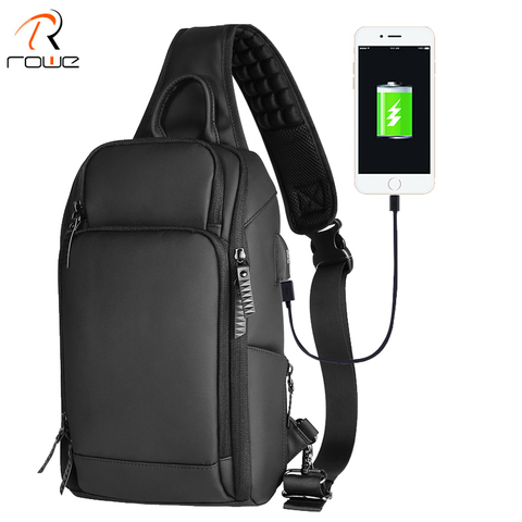 FRN negro pecho paquete casuales de los hombres de hombro, Crossbody bolsa de carga USB bolsa de pecho repelente al agua de viaje bolso de hombre de moda ► Foto 1/5