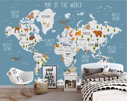 Beibehang-papel tapiz personalizado con mapa del mundo de dibujos animados para pared, sala de estar, dormitorio, niños, Fondo de sala de estar, papel tapiz 3d ► Foto 1/6
