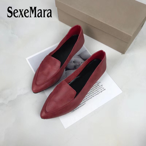 SexeMara nuevo 100% de cuero genuino de las mujeres zapatos planos zapatos de suave cómodo puntiagudo dedo del pie sólido embarazada conduciendo mocasines para mujer ► Foto 1/6