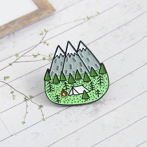 Las montañas de la selva broche pico naturaleza bosque de aventura, de camping Amateur esmalte Pin sombrero bolso accesorios de joyería de moda ► Foto 1/6