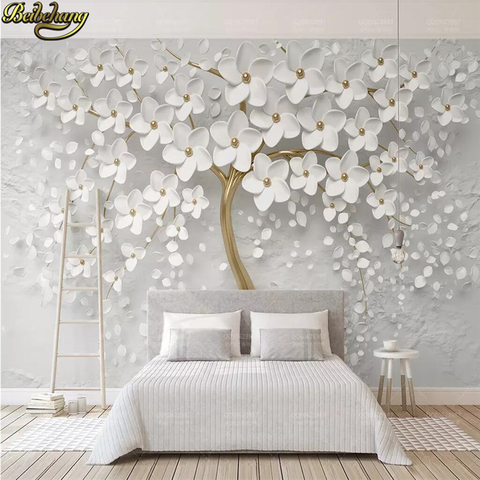 Papel pintado mural de Foto de árbol grande flor blanca personalizada de beibehang papel pintado de sala de estar ropa de cama paisaje decoración de pared en relieve ► Foto 1/4