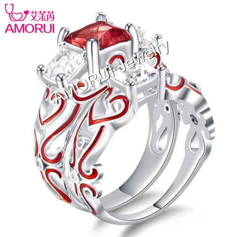 AMORUI nuevo Chapado en plata cristal cuadrado de compromiso/Wedings anillos para las mujeres esmalte piedra de anillo de regalo de joyería Dropshipping. exclusivo. ► Foto 1/4