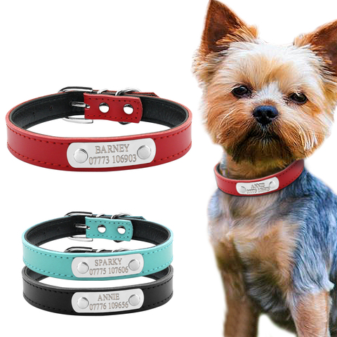 Collares de cuero personalizados para perros, nombre de mascotas, grabado gratis para perros medianos pequeños ► Foto 1/6