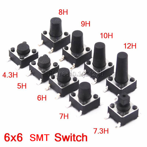 6x6mm Panel PCB táctil momentáneo Mini interruptor de botón SMT 4pin 6x6x4. 3/5/6/7 3-12 MM 6*6*6*6*4,3 MM 5MM 6MM 7MM 8 MM-12 MM ► Foto 1/2