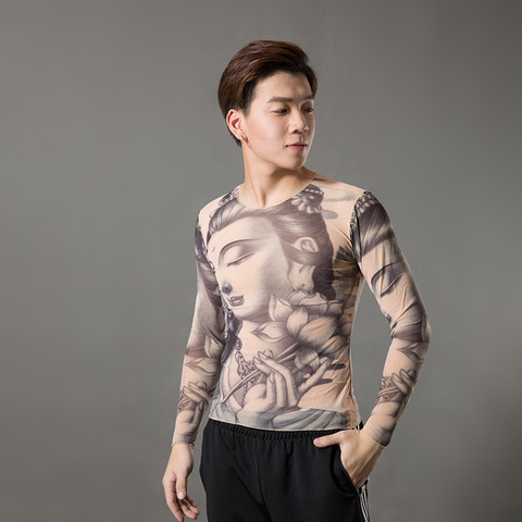 Camisetas De Tatuajes falsos para hombre, moda 2022, manga larga, elástico, estampado por encima de todo, cuello redondo, camisas para tatuajes, ropa de Halloween ► Foto 1/5