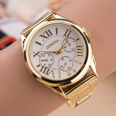 2022 nueva marca 3 ojos oro Geneva reloj de cuarzo Casual mujeres Acero inoxidable relojes de vestir reloj femenino reloj gran oferta ► Foto 1/6