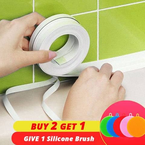 2 uds PVC cinta adhesiva uso duradero 1 rollo de cocina de pared de baño de cinta de sellado de Gadgets impermeable molde de prueba de 3,2 m x 3,8 cm/2,2 CM ► Foto 1/6