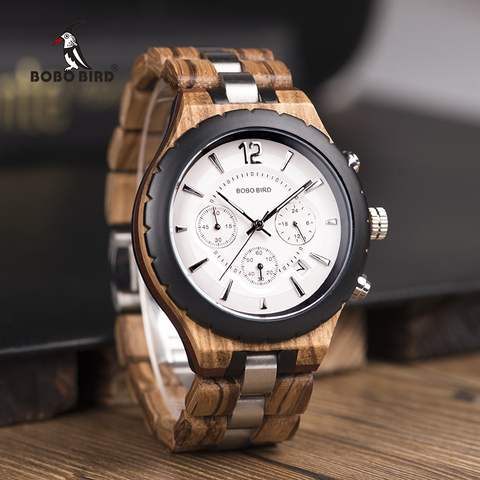 BOBO BIRD Men Watch Wood Luxury Stylish Watches Timepieces Chronograph Military Quartz Great Men's Gift relogio masculino W-R22 ► Foto 1/6