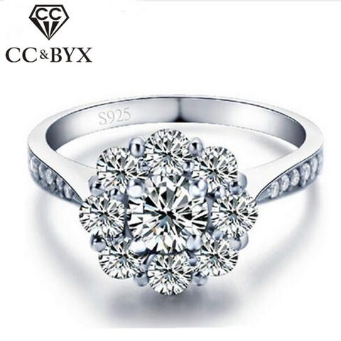 Oro blanco Color de la flor de la boda 925 anillos de plata esterlina Vintage anillos de compromiso para las mujeres joyería de CZ Bague Femme regalos CC047 ► Foto 1/6