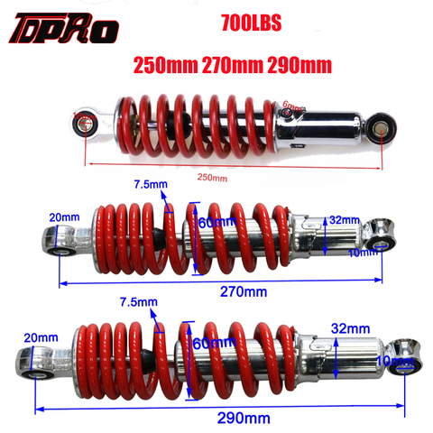 TDPRO 250mm 270mm 290mm 700LBS Suspensión de amortiguador trasero de primavera para 50-150cc de la motocicleta Kart Buggy ATV Quad Pit Bike ► Foto 1/1