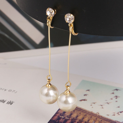 JIOFREE-pendientes de perlas largas simples para mujer, colgante de perlas de imitación, geométricas, sin perforaciones, joyería de boda ► Foto 1/5