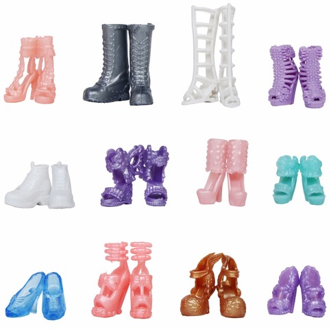 12 par/set de zapatos de muñeca para niños, botas deportivas de tacón alto surtidos y coloridos a la moda para muñeca Barbie, accesorios de 12
