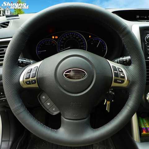 Brillante de trigo de cuero negro Funda de volante para Subaru Forester 2008-2012 Impreza 2008-2011 legado 2008-2010 Exiga 2 ► Foto 1/5