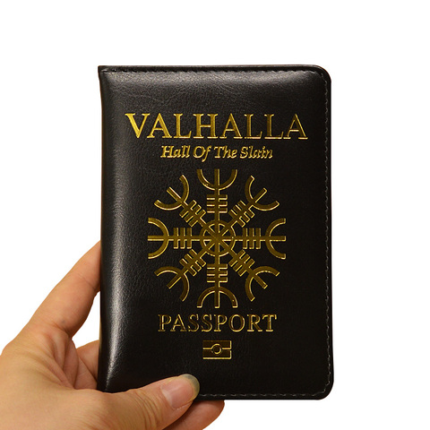 Valhalla-funda de pasaporte de piel sintética, Protector de pasaporte de viaje, con historia mitológica, funda negra ► Foto 1/6