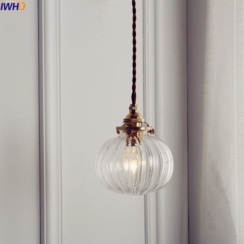 IWHD-lámpara colgante con bola de cristal nórdica, accesorios para comedor, sala de estar, lámpara colgante de cobre antigua, luces de iluminación para el hogar ► Foto 1/6