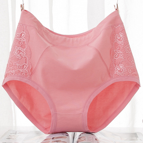 VU021-bragas de talla grande para mujer, ropa interior de algodón, bragas de encaje rosa y negro, cintura alta, 5XL ► Foto 1/6