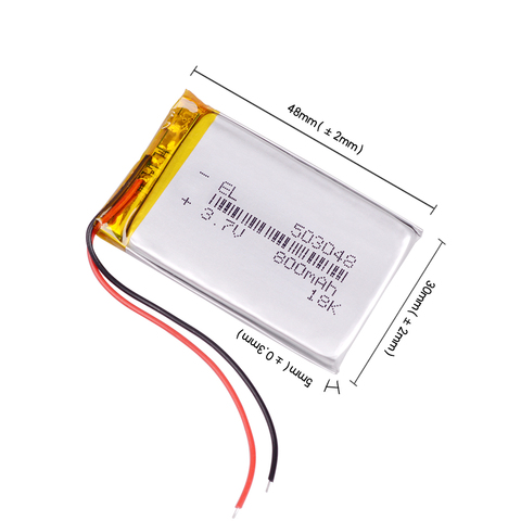 Batería recargable de polímero de litio de 3,7 V 503048 053048 800MAH para MP3 MP4 Bluetooth GPS controlador inalámbrico faro ► Foto 1/1