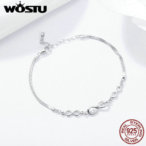 WOSTU-pulsera de plata de primera ley para mujer, brazalete, plata esterlina 925, amor infinito, cadena ajustable, joya lujosa, FIB037 ► Foto 1/6