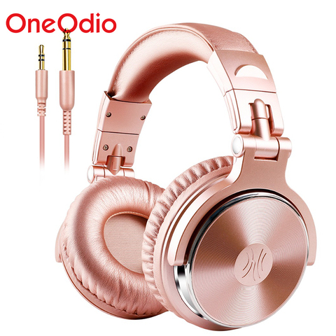 OneOdio Professional Studio DJ auriculares con cable con micrófono sobre la oreja HiFi monitores de música auriculares para teléfono PC rosa ► Foto 1/6