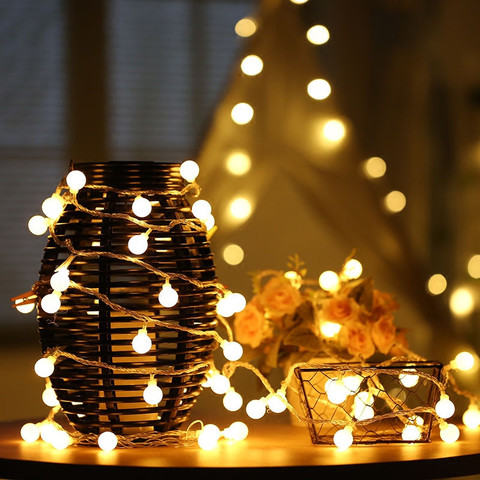 Guirnalda de 3M, 5M, 10M, tira de luces LED con batería AA en forma de bola, luces navideñas, guirnalda para interior de pilas, luz de decoración de Navidad para boda ► Foto 1/6