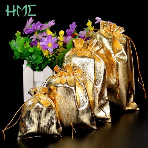 Bolsas de regalo de Organza dibujables, Color dorado y plateado, regalo de boda, Navidad, joyería artesanal, dulces, 4 tamaños (7x9-13x18cm), 10 Uds. ► Foto 1/6