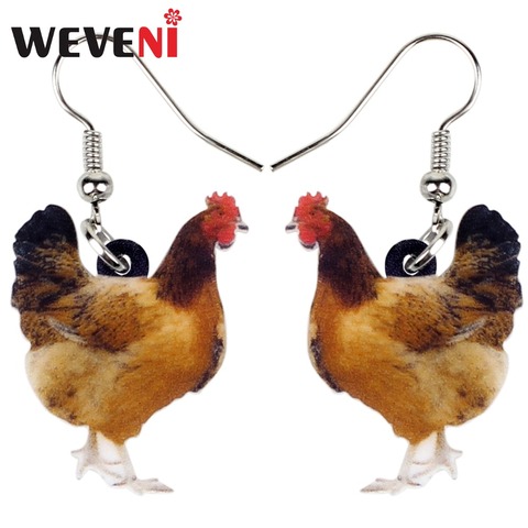 WEVENI, pendientes de gallina acrílicos con motivos florales, colgantes largos y grandes, novedad, joyería de búho de granja para mujeres y niñas, abalorios de animales de dibujos animados ► Foto 1/6