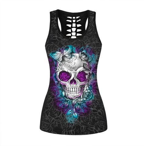 ONSEME-Camiseta sin mangas informal para mujer, Camiseta con estampado de gato YinYang, camisetas sin mangas 3D con estampado de calavera y flores, camisetas informales con agujeros en la espalda ► Foto 1/6