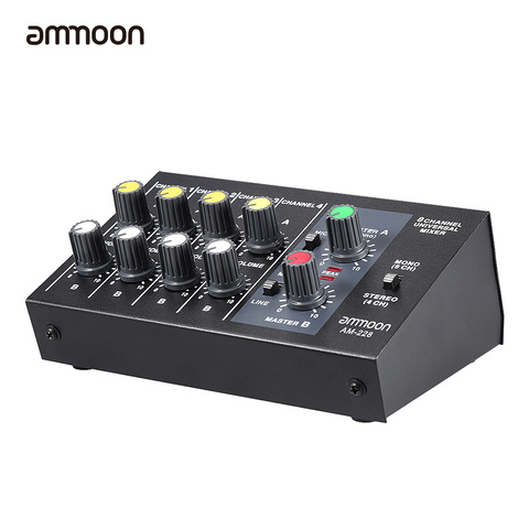 Ammoon AM-228 Ultra-compacto bajo ruido 8 canales Metal Mono estéreo Audio mezclador de sonido con Cable adaptador de corriente ► Foto 1/6