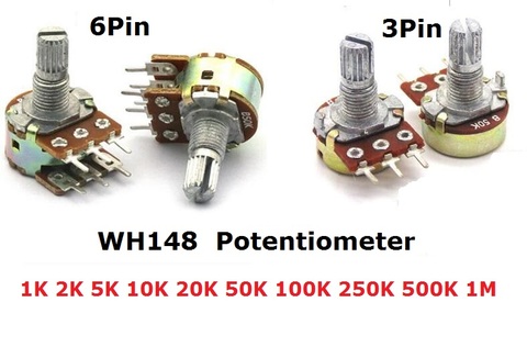 5 uds WH148 potenciómetro 3Pin 6pin B1K B2K B5K B10K B20K B50K B100K B250K B500K B1M eje amplificador estéreo 1/2/5/10/K 15mm ► Foto 1/2