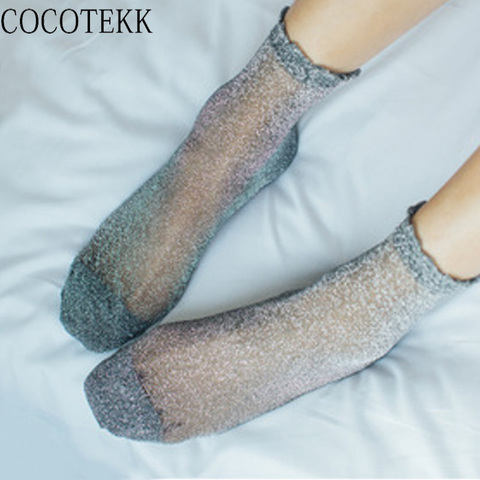 Cocotek-Calcetines transparentes con purpurina para mujer, medias sexys de colores llamativos, bonitas, finas, de seda y cristal, para verano ► Foto 1/1