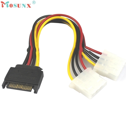 Cable de disco duro de 15 pines SATA macho a 2 hembra 4 pines Molex hembra IDE HDD ► Foto 1/6