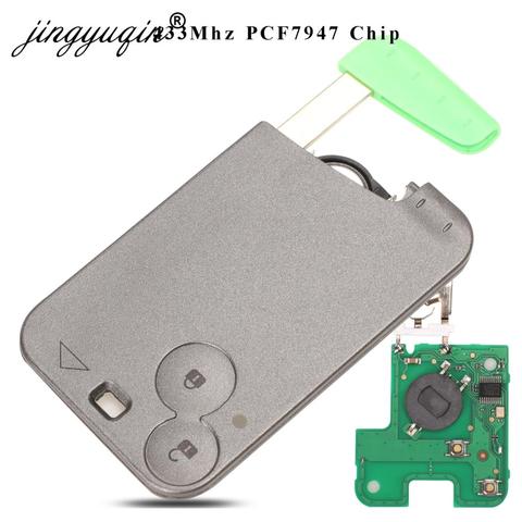 Mando a distancia de tarjeta inteligente sin llave jingyuqin 5 unids/lote para Renault Laguna Espace PCF7947 Chip 433Mhz 2 botones Smart Fob ► Foto 1/3