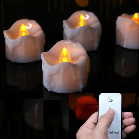 Velas de batería a distancia parpadeantes, decoraciones para fiesta de cumpleaños, regalos decorativos, color amarillo, blanco cálido, paquete de 3 uds. ► Foto 1/6