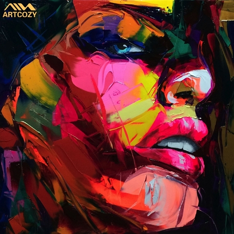 Artcozy-cuchillo de Francoise Nielly, lienzo pintado con Spray, retrato abstracto, pintura al óleo facial, figura de pared, imágenes artísticas, decoración del hogar ► Foto 1/6