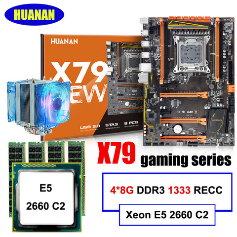 HUANANZHI-Conjunto de placa base X79 Deluxe, alta velocidad, NVMe M.2, CPU con ranura Xeon E5 2660, con enfriador, gran marca de RAM, 32G(4x8G), RECC ► Foto 1/6