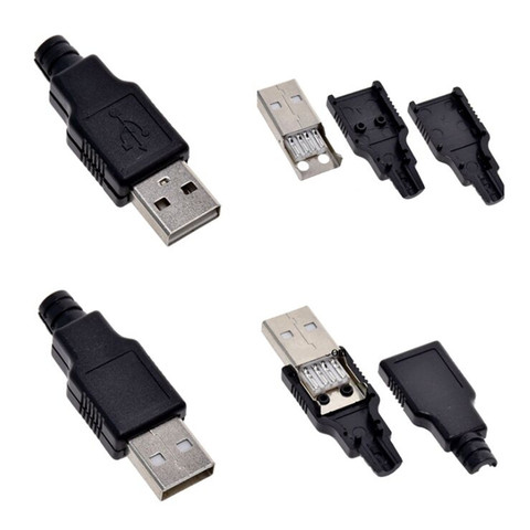 Conector de enchufe de 4 pines USB tipo A macho, adaptador de cubierta de plástico negro, Kit de bricolaje, conexión USB 2,0, 10 Uds. ► Foto 1/1
