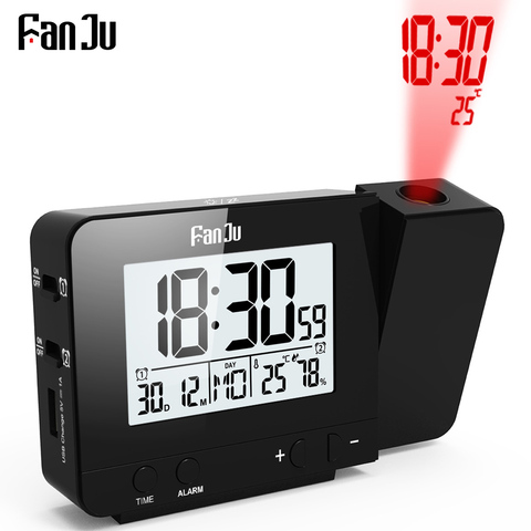 FanJu FJ3531B proyección reloj de mesa escritorio Led Digital despertador luz reloj proyector con la temperatura en tiempo de proyección ► Foto 1/6