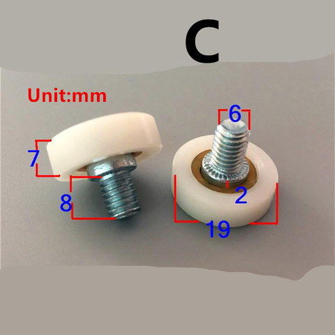 M6 varilla roscada polea de rodamiento 19mm OD cajón de nylon de tipo plano polea de posicionamiento para puerta corredera muebles reparación rueda de rodillo ► Foto 1/3