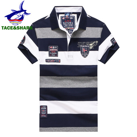 TACE & SHARK 2022 nuevo estilo de moda Summeer hombres de rayas anchas polos homme bordado Casual de manga corta Camiseta polo de hombre para hombre ► Foto 1/6