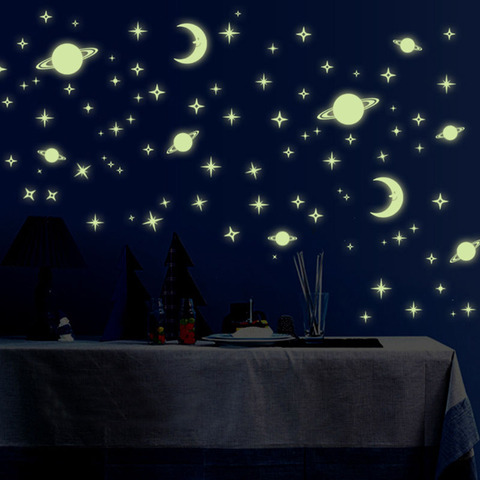 Pegatinas de pared fluorescente para decoración del hogar, pegatinas luminosas de estrellas, Luna, planetas espaciales, para habitación de niños, 1 paquete ► Foto 1/6